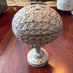 Vintage Enamel Jeweled Egg Shaped Musical Spinning Cameo Box Heavy